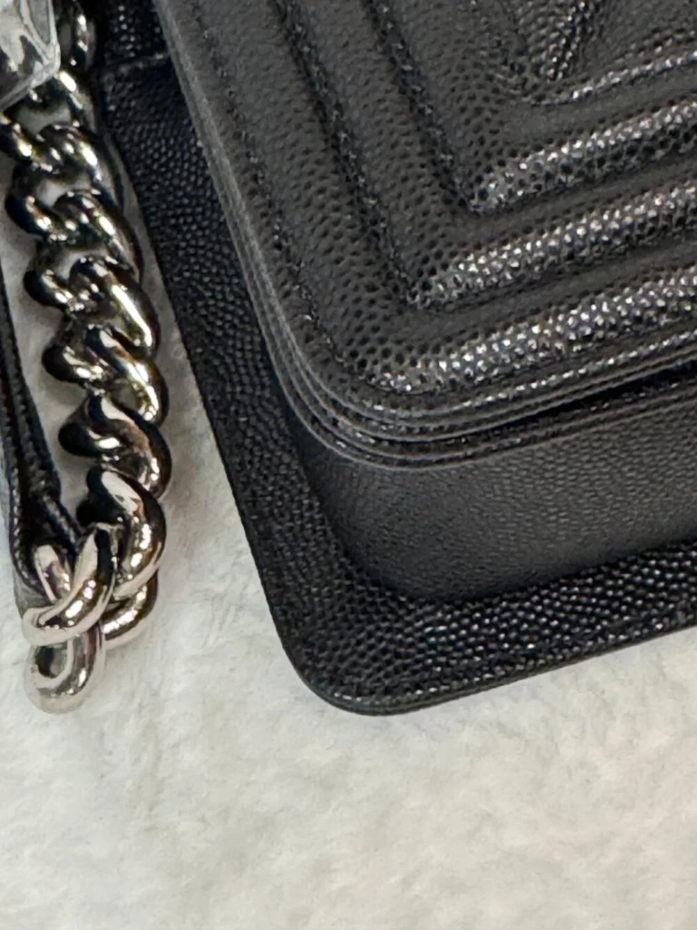 CHANEL Small Boy Flap Bag Black Caviar Silver Ruthenium Hardware Quilted Crossbo